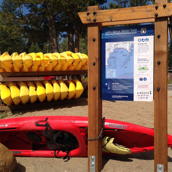 Kayaks and signage Tahoe Vista