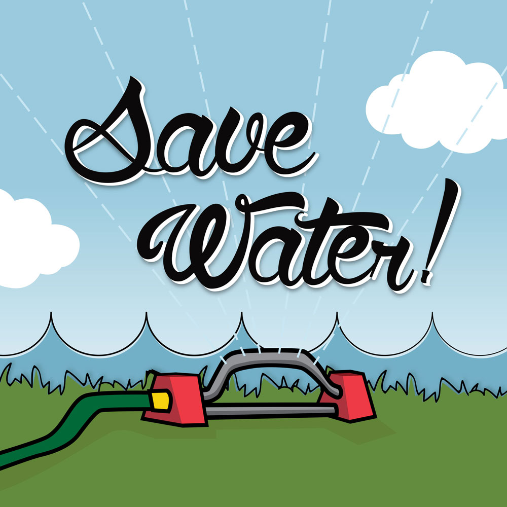 Save water with sprinkler cartoon