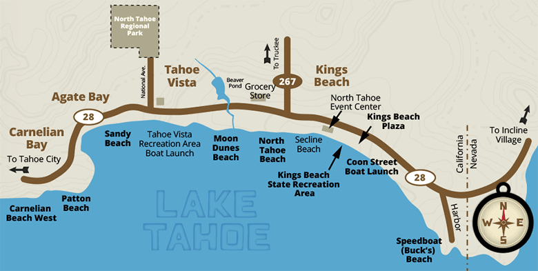 North Lake Tahoe beach map