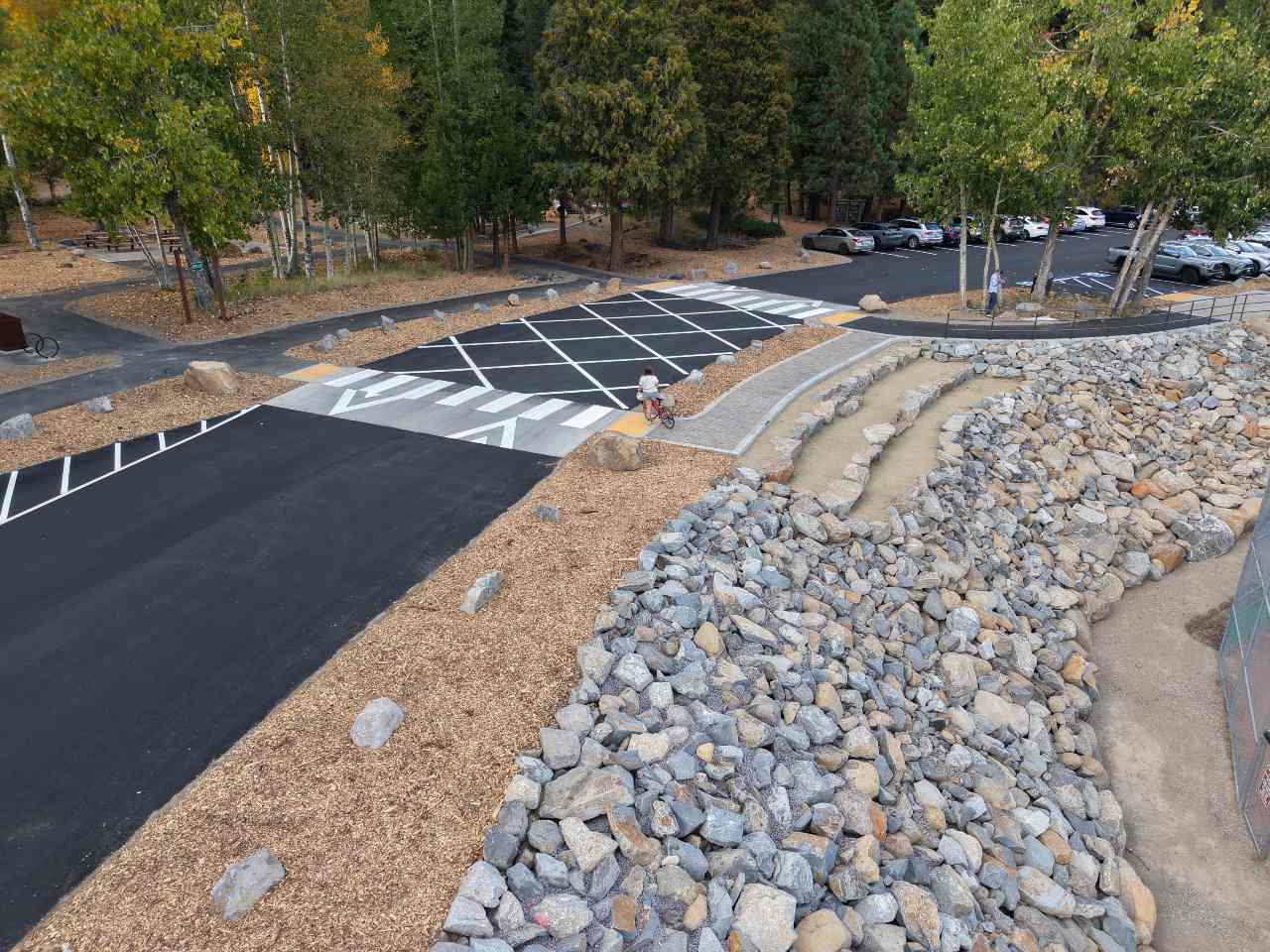 View of field seating area and road
