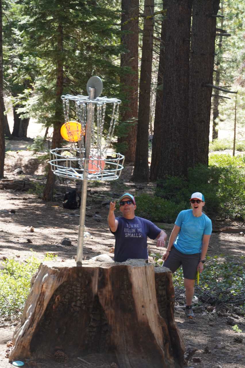 Player scoring a disc into the net