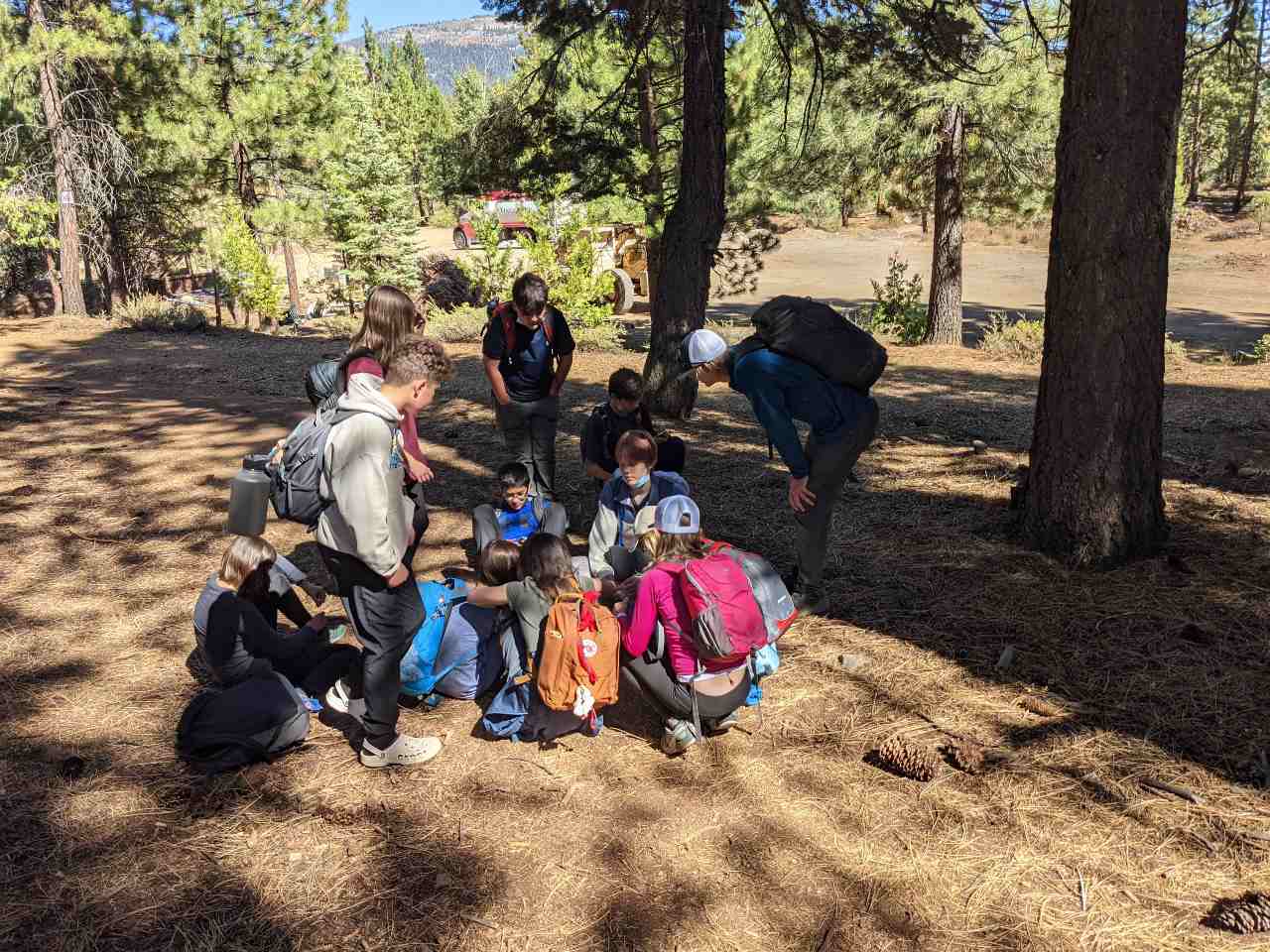 Youth group in the woods