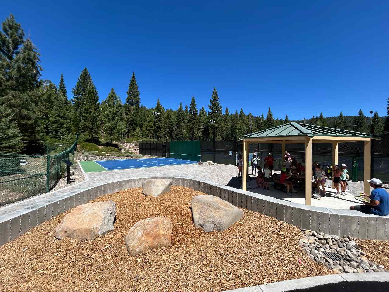 tennis plaza and gazebo next to courts