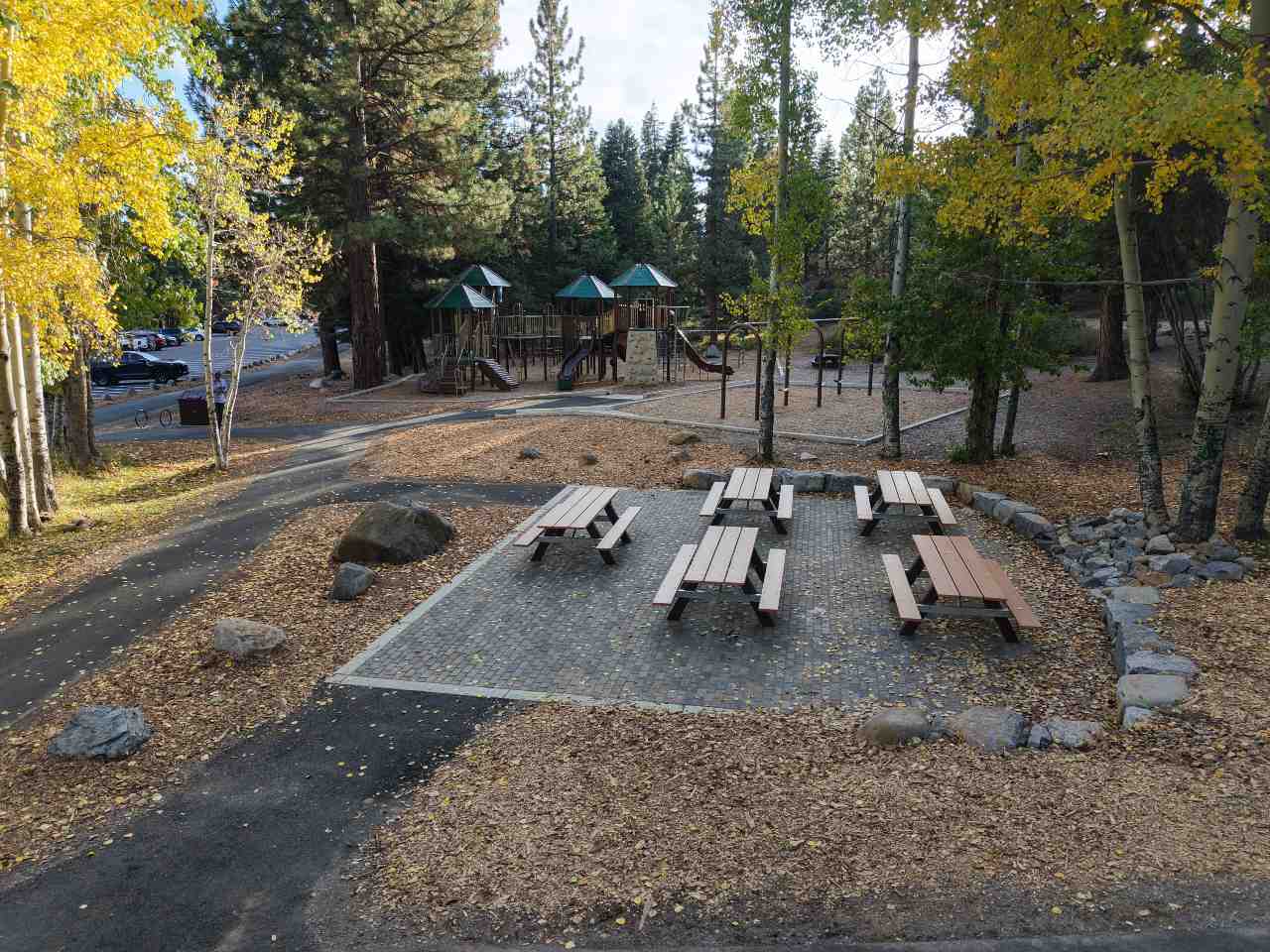 playground plaza picnic benches and playground