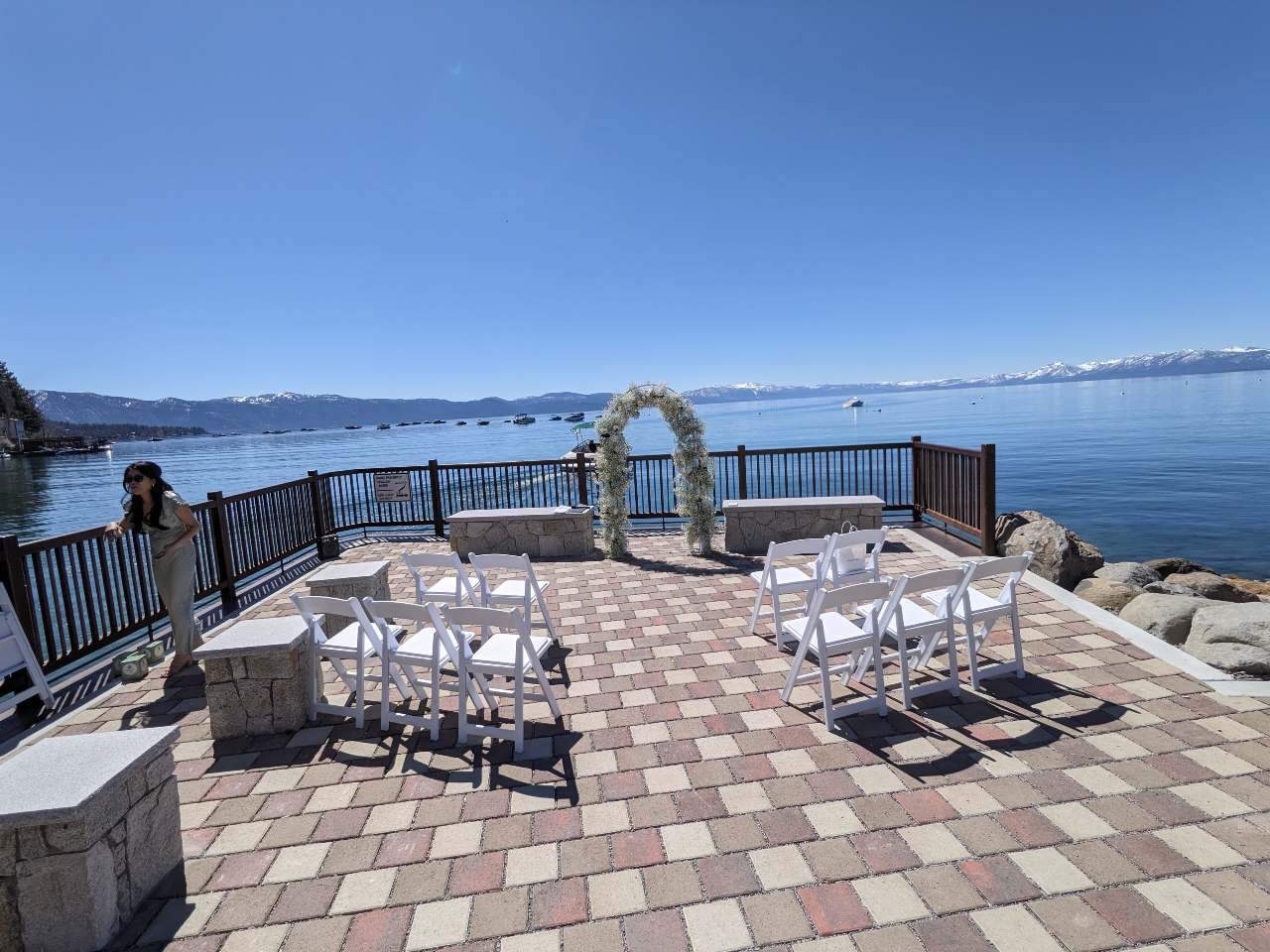 scenic overlook set up with arch and chairs for ceremony