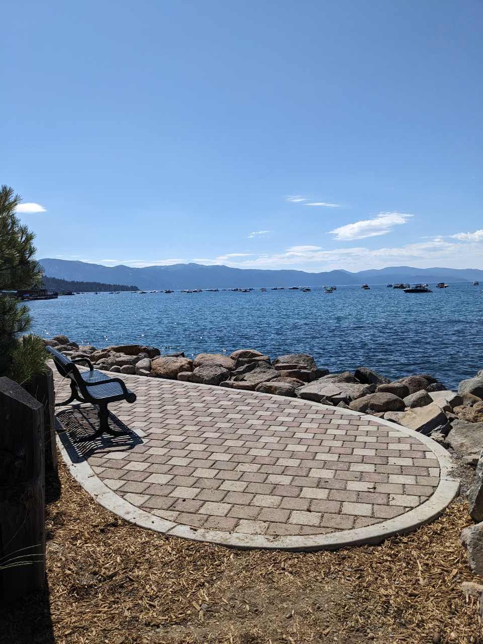 bench overlooking Lake Tahoe at scenic overlook